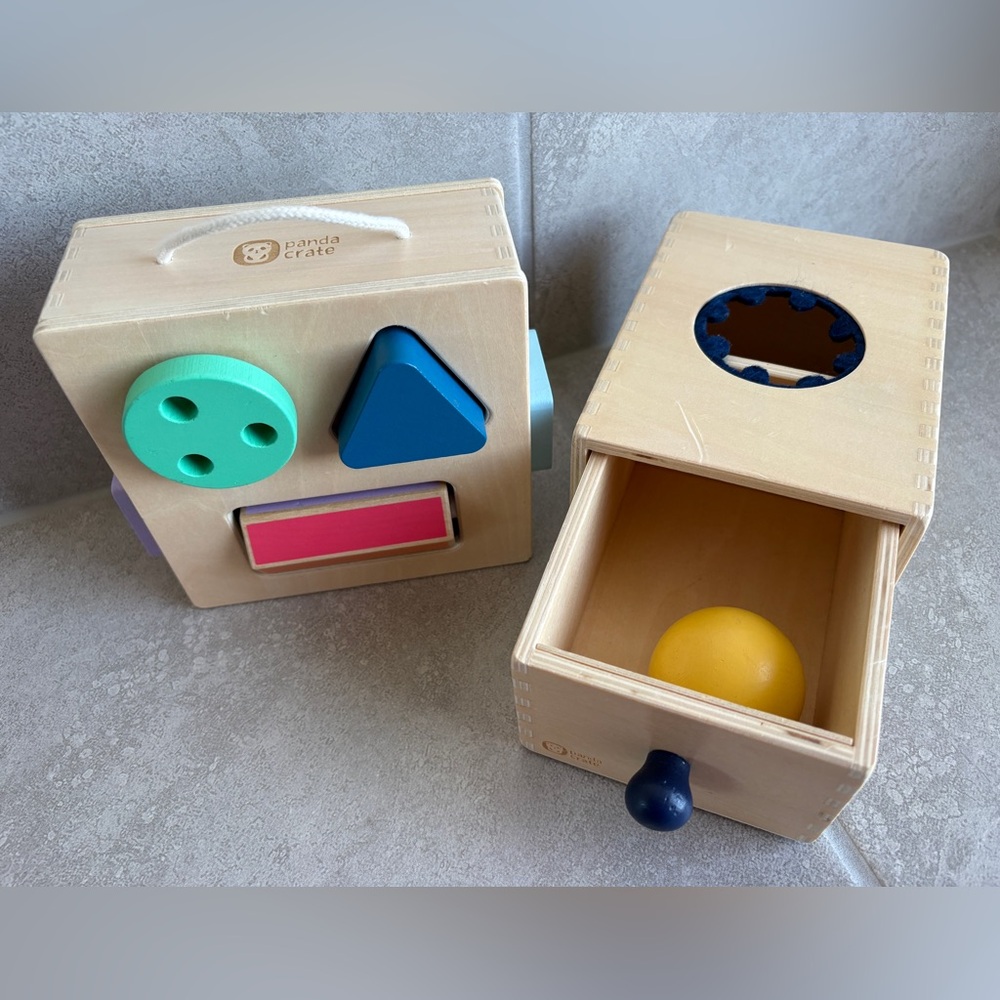 KiwiCo Panda Crate Toys Wooden Montessori Busy Block & Drawer with ball